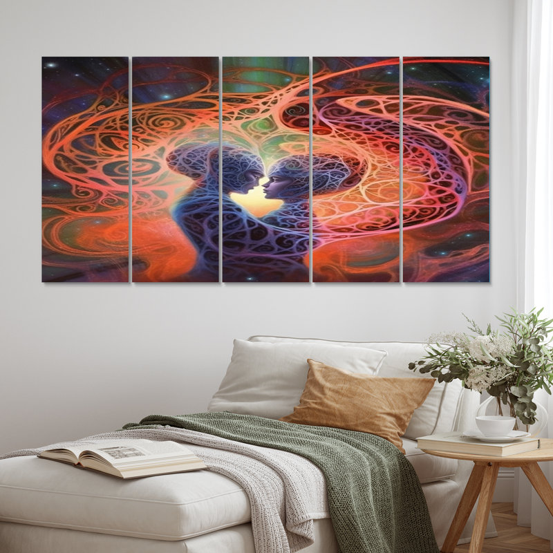 «Twin Flame Loureux Souls Eernal Union V», reproduction d'art sur toile romantique - 5 panneaux égaux