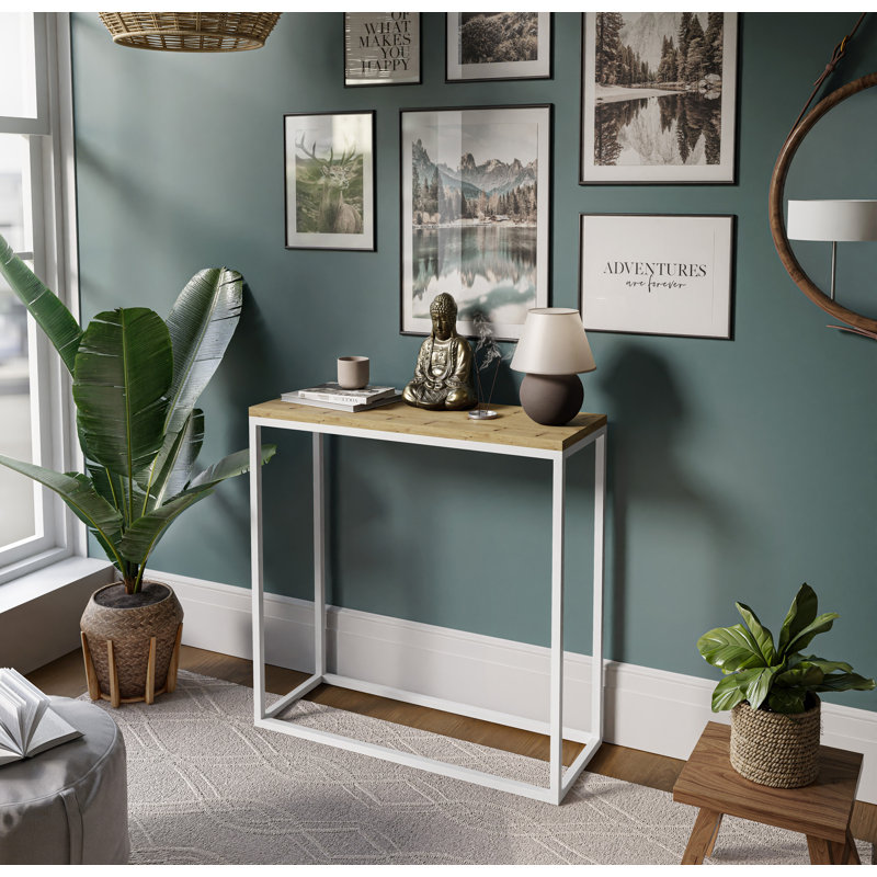 Burmaster Console Table, White, Artisan Oak, 80cm H x 80cm W x 30cm D
