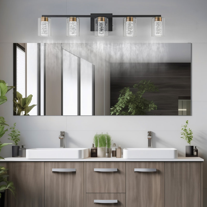 Nithusha Dimmable LED Vanity Light, 5, Matte Black/Gold