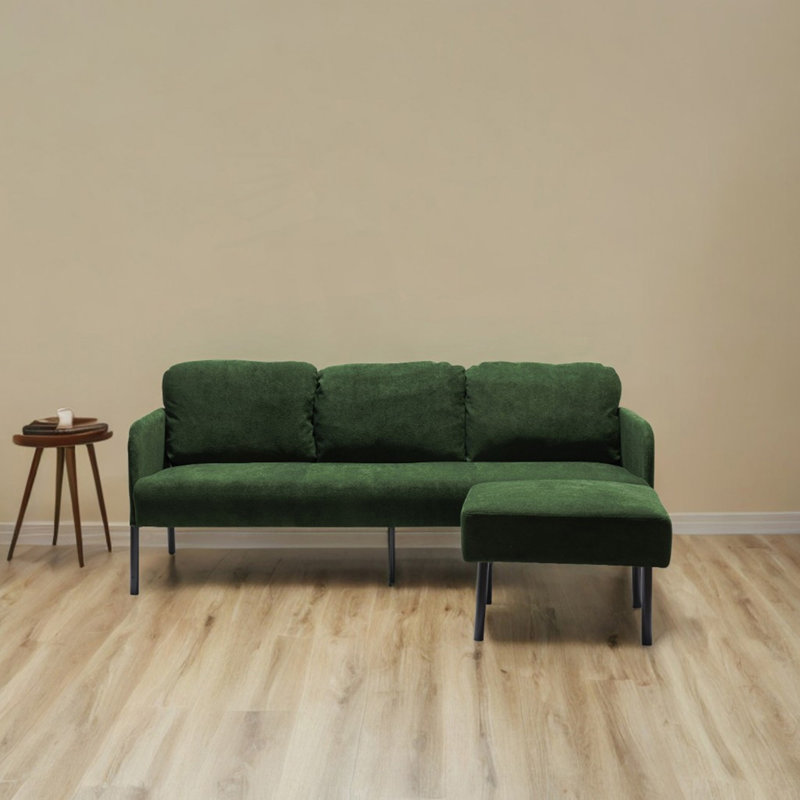 Canapé 3 places en L avec repose-pieds, canapé rembourré moderne, petit canapé confortable, canapé confortable, Vert