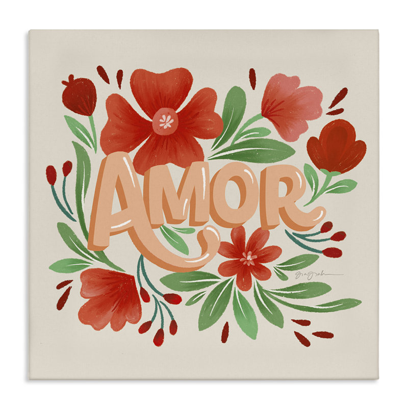 Art mural Amor con Flores Rojas par Gia Graham, H 17 po x l 17 po
