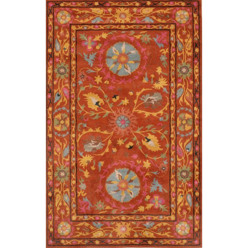 Tapis géométrique en laine touffeté à la main Rust, 5 pi x 8 pi
