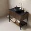 Meuble-lavabo sur pied 36 po avec lavabo vasque en céramique noire, tiroir et tablette, finition noyer foncé 36 po