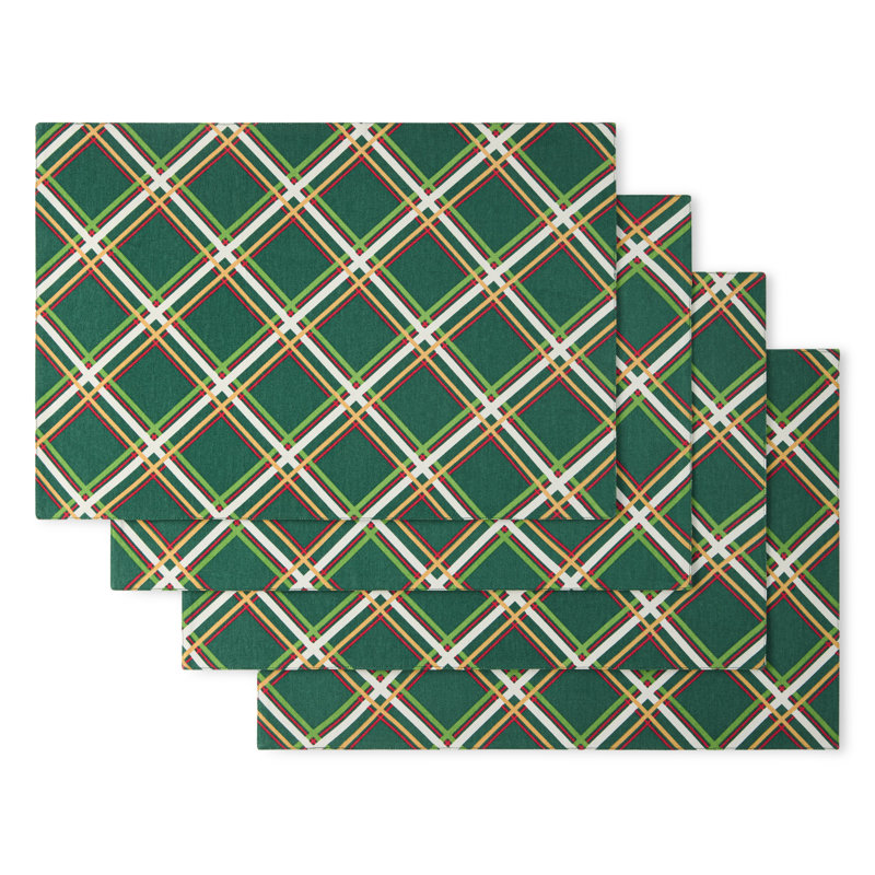 Acrobat Kate Spade New York Plaid Holiday Placemat Set 13"x 19" Green/Red