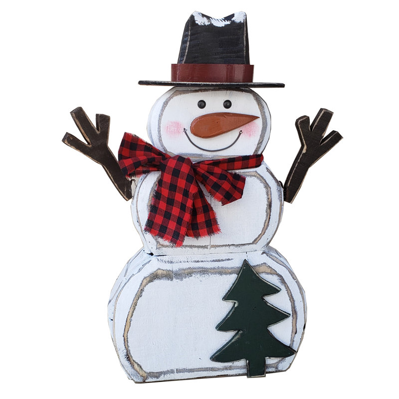 Bonhomme de neige en bois avec écharpe