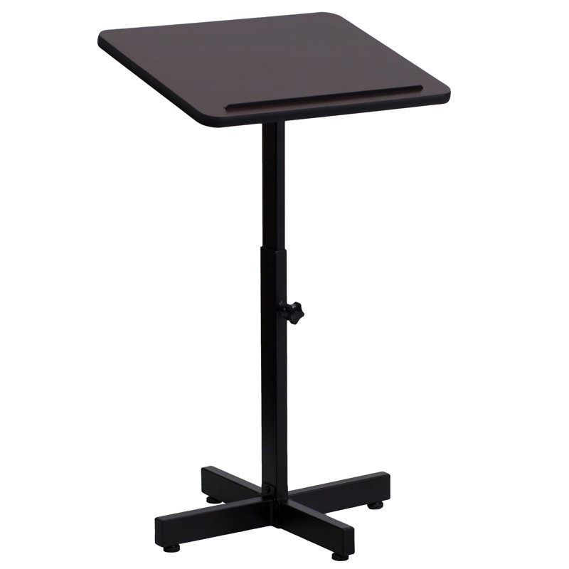 Adjustable Height Black Steel Lectern with Mahogany Top