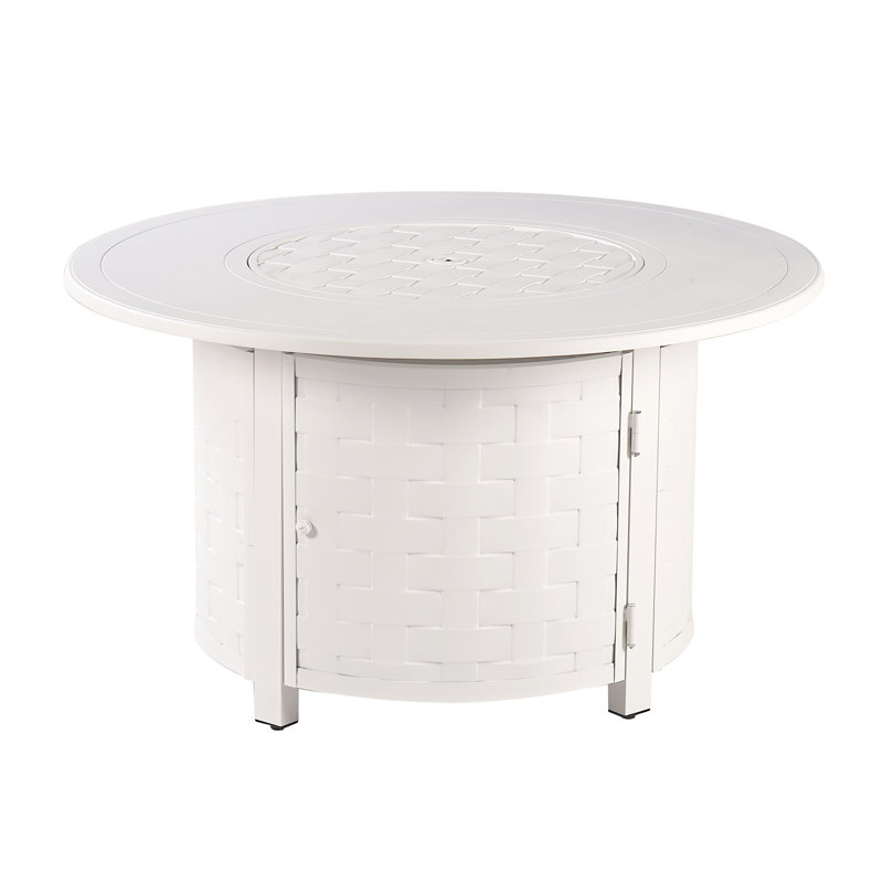 Avers Round Aluminum Propane Smokeless Fire Pit Table with Hidden Fuel Tank, White