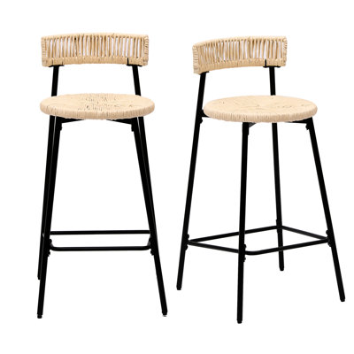 Tabourets de comptoir en corde de papier tissés à la main (de 2). Recherchez un bar pour la maison. Structure en métal noir avec siège blanc crème. Et un style polyvalent. Confortable