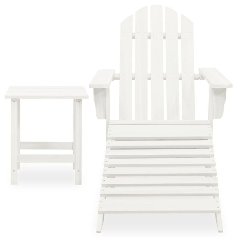 Ensemble de 3 chaises Adirondack d'extérieur Neena, bois blanc, table de bout et repose-pieds