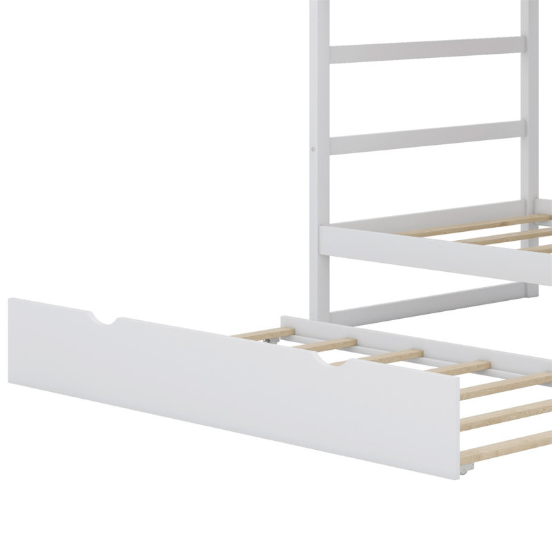 Bunk Bed with Trundle and Storage Stairs, White
