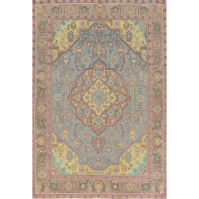 Tapis géométrique bleu traditionnel 6 x 9