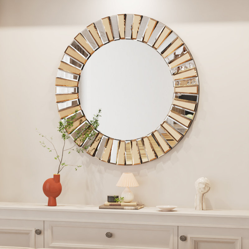 Montz Wood Round Wall Mirror, 80cm H x 80cm W