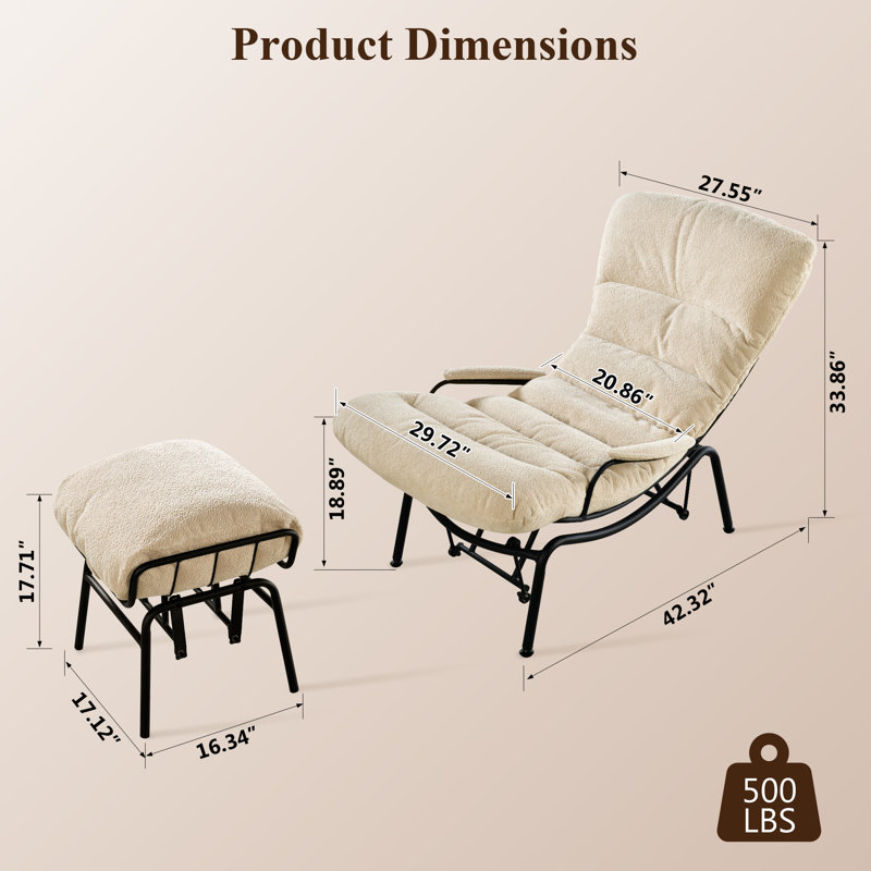 Méridienne avec repose-pieds l 29,72 po Brevick, Mélange de polyester beige