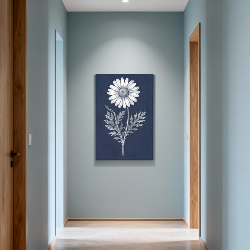Plantes et fleurs marguerite blanche sur fond bleu marine, H 40 po x l 28 po