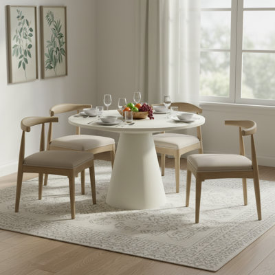 Elora Mid-Century Modern Fabric Upholstered Dining Set With Round Table