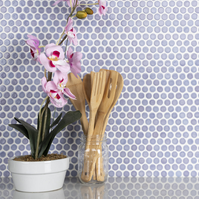 Hudson Penny Round 0.8" x 0.8" Porcelain Penny Round Mosaic Wall & Floor Tile, Purple/Blue