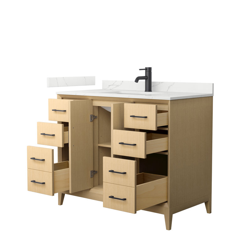 Janna 42" Freestanding Single Bathroom Vanity with Quartz Top, Giotto Quartz, Matte Black, Single