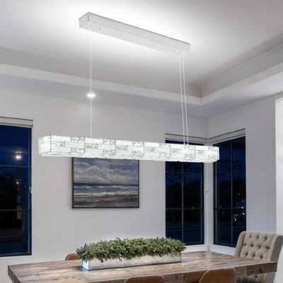 32inch Rectangle Chrome K9 Crystal Chandelier Modern Linear Pendant Lighting Fixture For Dining Room Kitchen Island