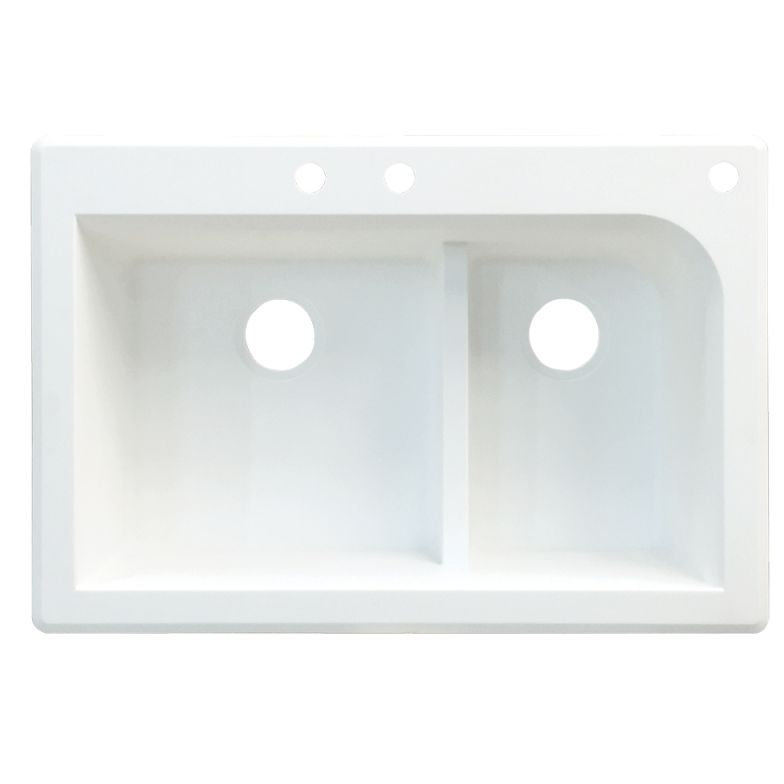 Transolid Radius 22'' W Double Bowl Granite Drop-In Kitchen Sink, 3 hole, White