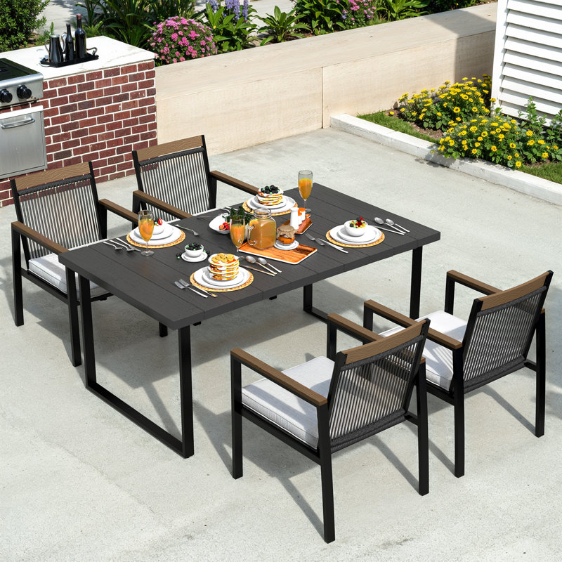 Adamstown Patio Dining Set with Metal Dining Table and 4 Armrest Dining Chairs (Set of 5), 4-Seat Set with 1 Table