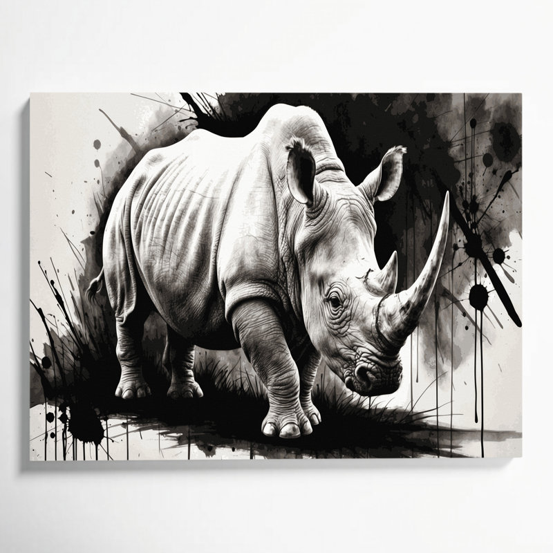 Faune, art mural sur toile gris, rhinocéros blanc, H 24 po x l 36 po