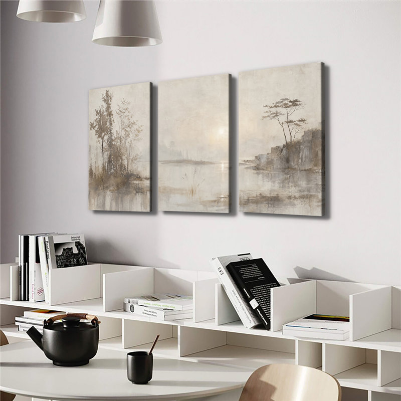 Toile, art mural, paysage de brume au bord du lac, impression de paysage pour la salle à manger de la chambre à coucher
