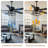 52 Inch Black Ceiling Fan with Light, Industrial Crystal Ceiling Fan with 5 Blades, 6-Speed Reversible DC Motor Modern Ceiling Fan