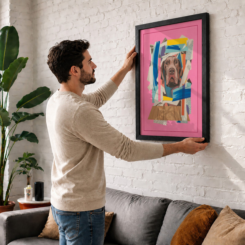 Dog in Collage Maximalist - Framed Print, A1 - 84.1 x 59.4 cm, White