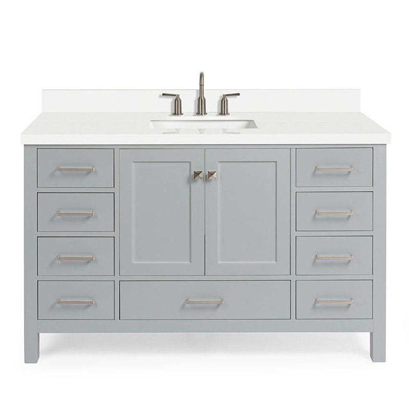 Ensemble de meuble-lavabo simple 55 po Cambridge, Gris / Nickel brossé, Rectangle 