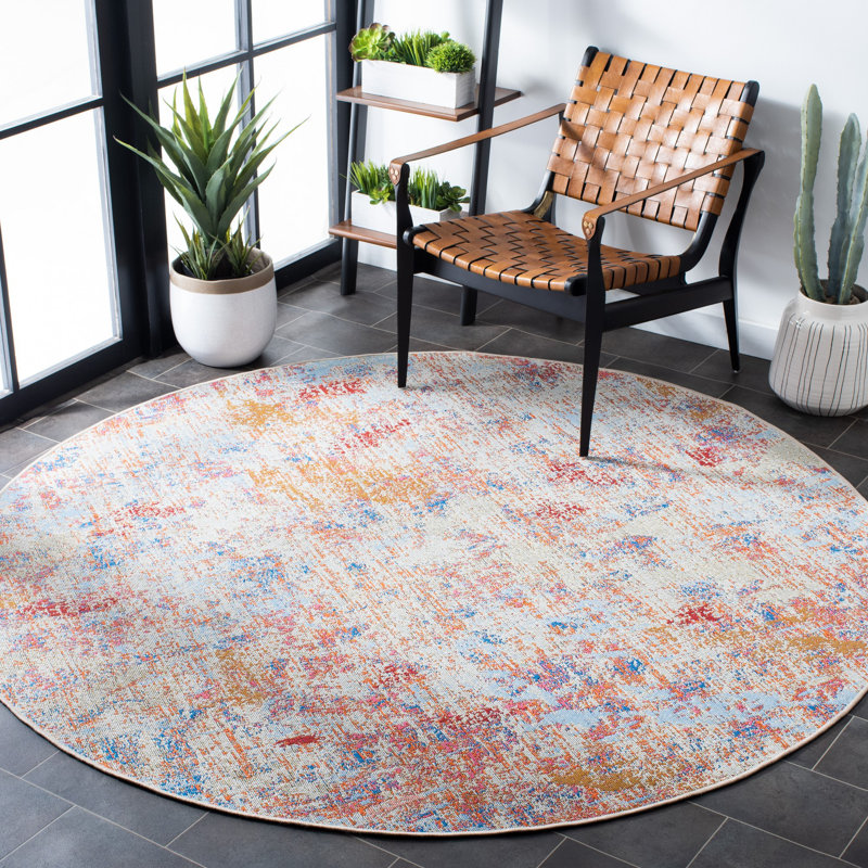 Summer Performance Abstract Indoor/Outdoor Area Rug, Round 6'7"