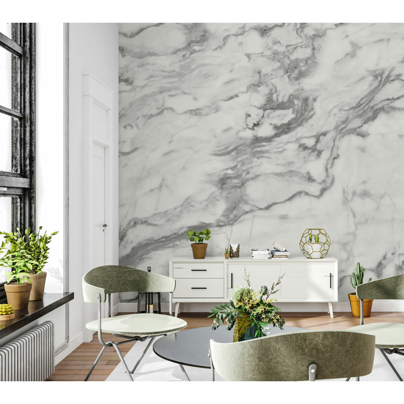 White Gray Marble Texture Wallpaper, 106"L x 187"W