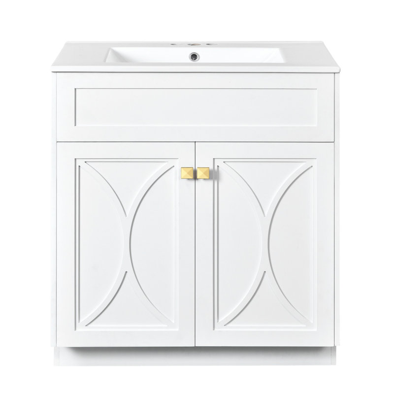 Meuble-lavabo 30 po avec lavabo en céramique, Noir, Doré