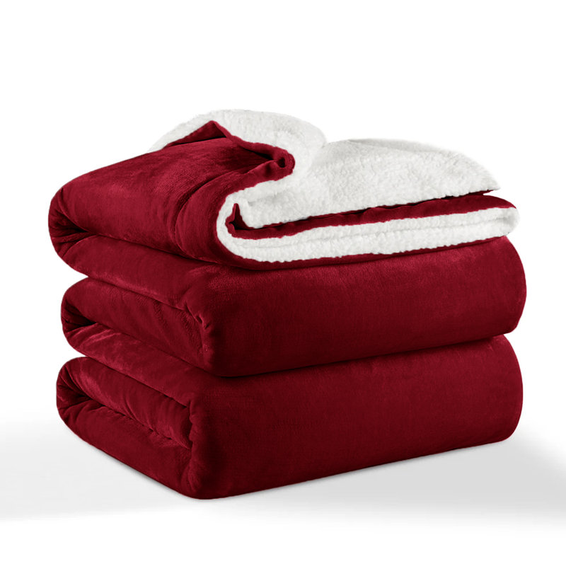 Reversible Sherpa Fleece Blanket | Ultra Soft Warm Throw for Sofa, Bed & Cosy Nights, Burgundy, Double (150cm x 200cm)