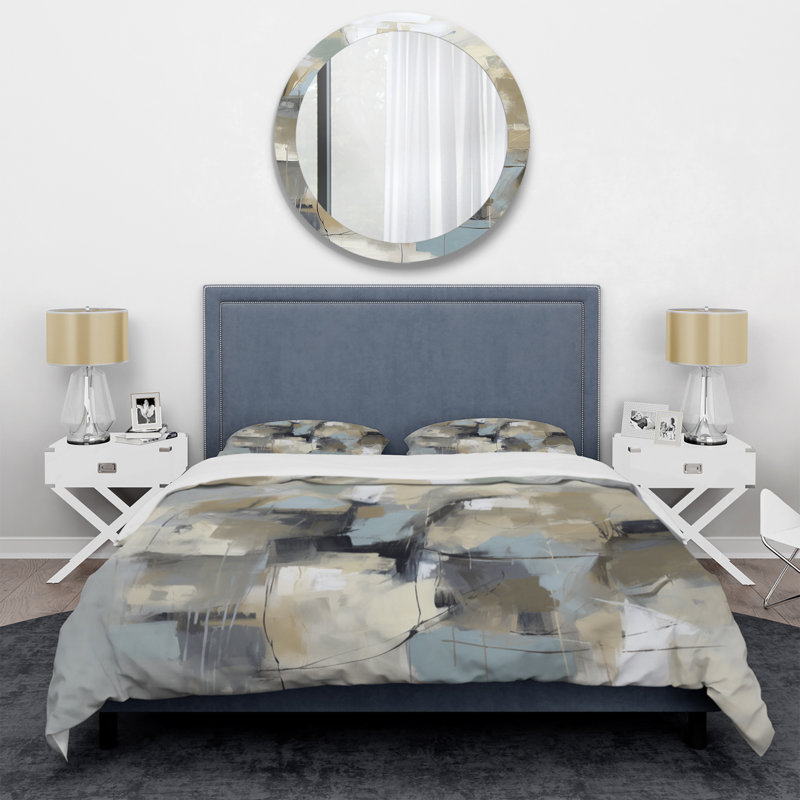 Ensemble de housse de couette en microfibre / polyester beige et gris, Housse de couette simple + 1 taie décorative stan