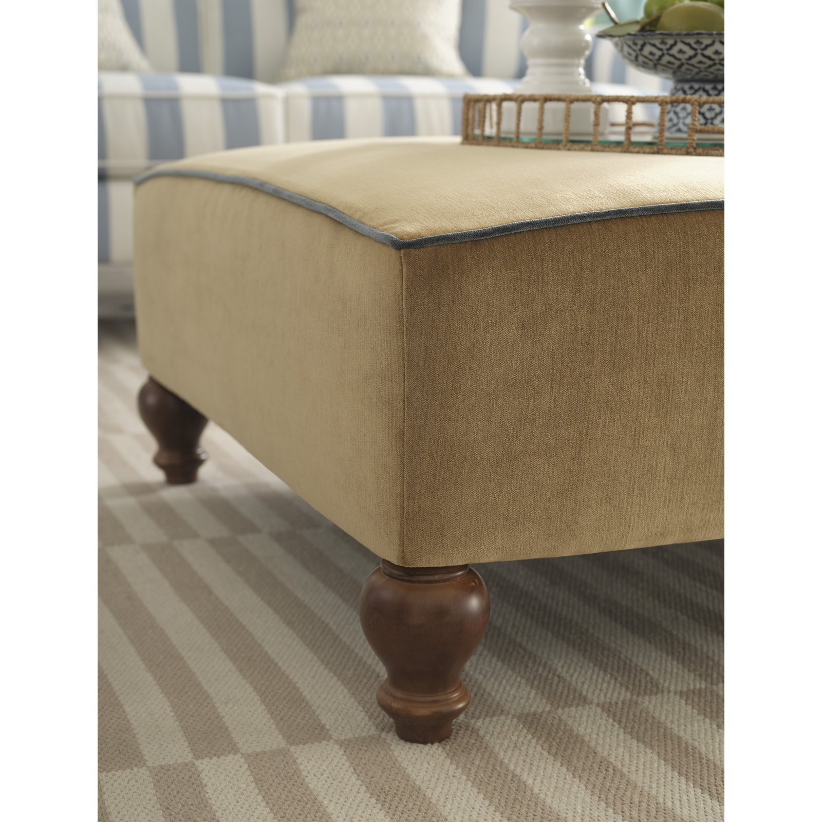 39" Ottoman, Gold/Navy
