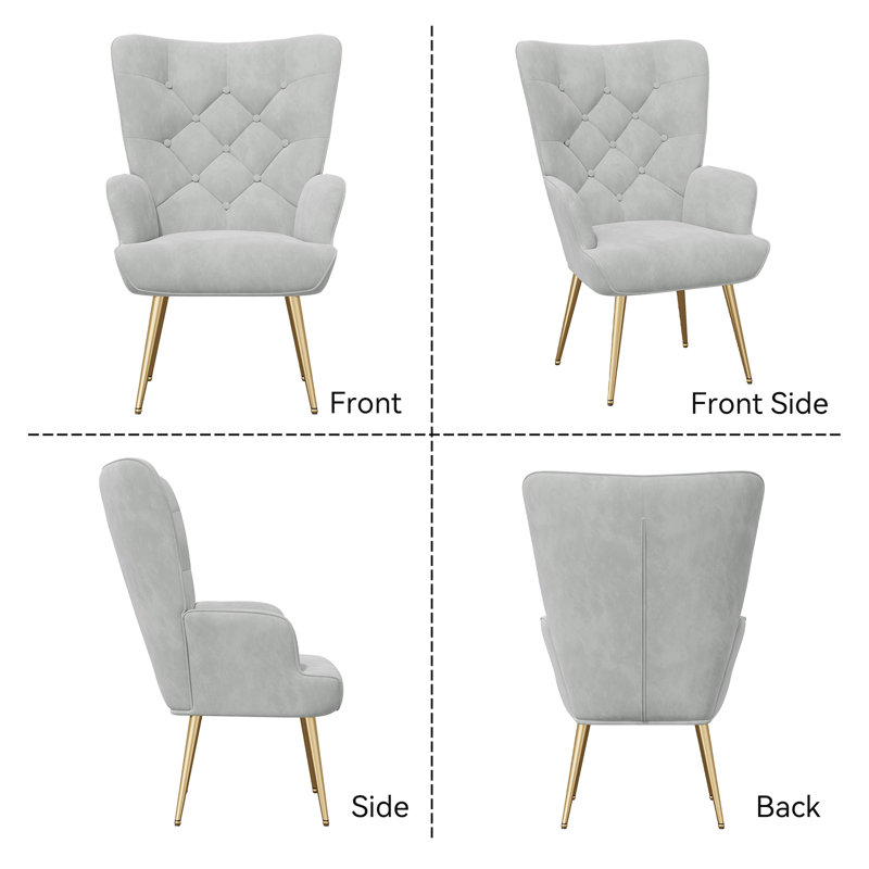 Bastoam 50Cm Wide Tufted Velvet Wingback Chair, Grey;2-Piece Set