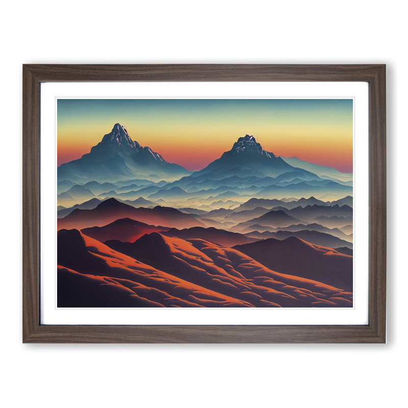 Mountain Sunset - Single Picture Frame Print, 46cm H x 64cm W x 2cm D, Walnut Framed