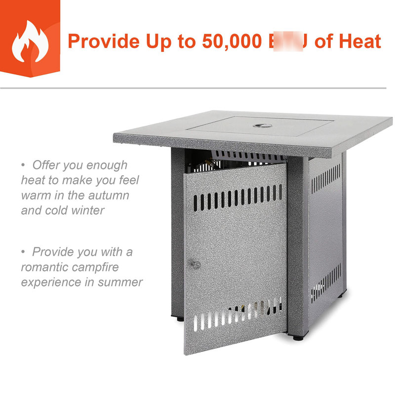 Foyer d'extérieur au gaz propane 50000, table argentée 28 "avec pierre de lave pour patio et patio