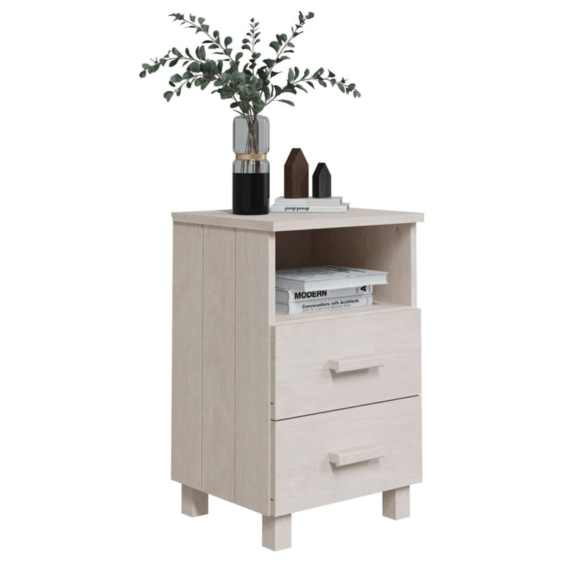 Hamar Nightstand Storage Bedside Cabinet Nightstand with 2 Drawers Pine Wood, White, Set of 2