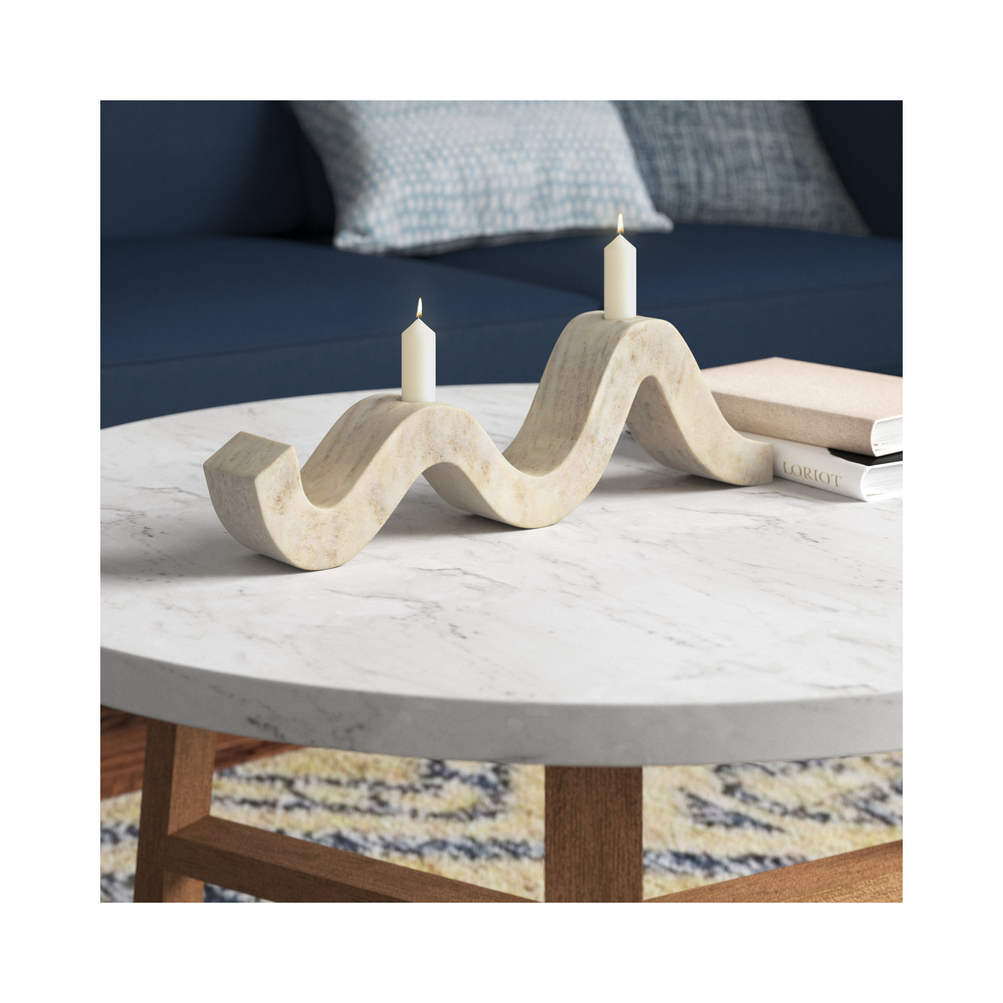 Marble Wave Double Taper Candle Holder, Beige
