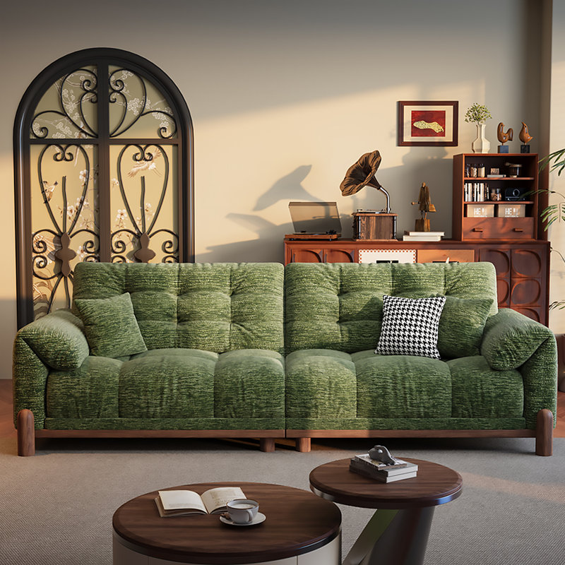 Canapé en chenille vert minimaliste de 125,98 po, H 35,43 po x l 125,98 po x P 37,4 po, 3