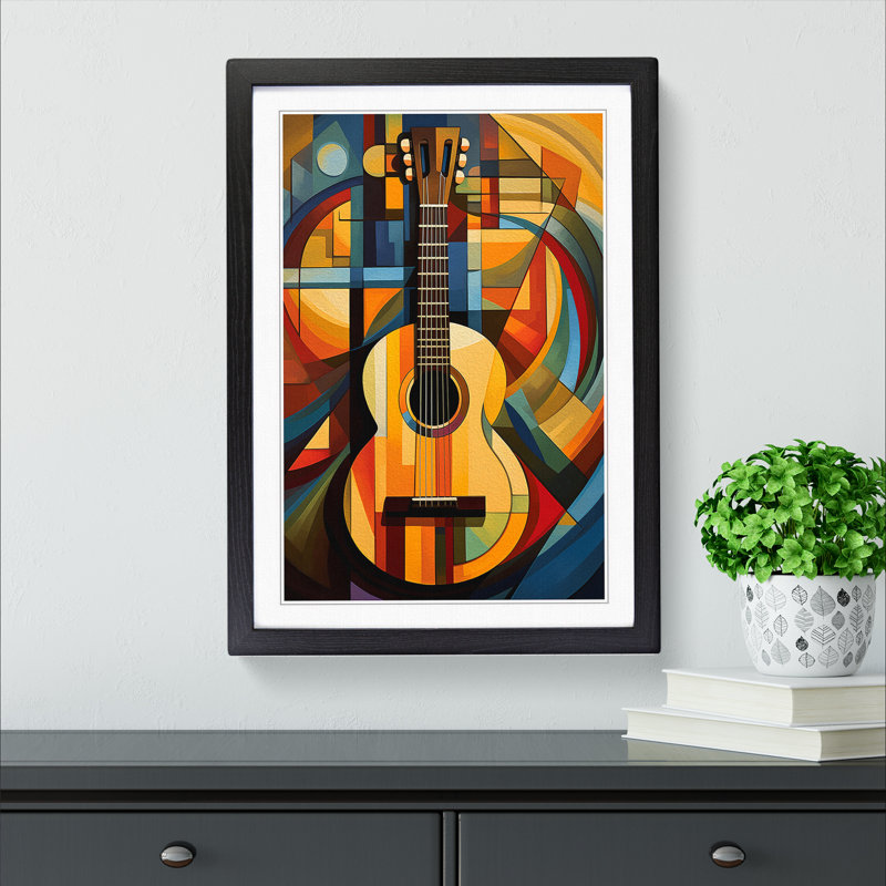 Acoustic Guitar Orphism No.2 - Framed Print, 34cm H x 25cm W x 2cm D, Black