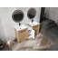 Meuble-lavabo autoportant avec lavabo en céramique et armoires de rangement, porte à fermeture douce