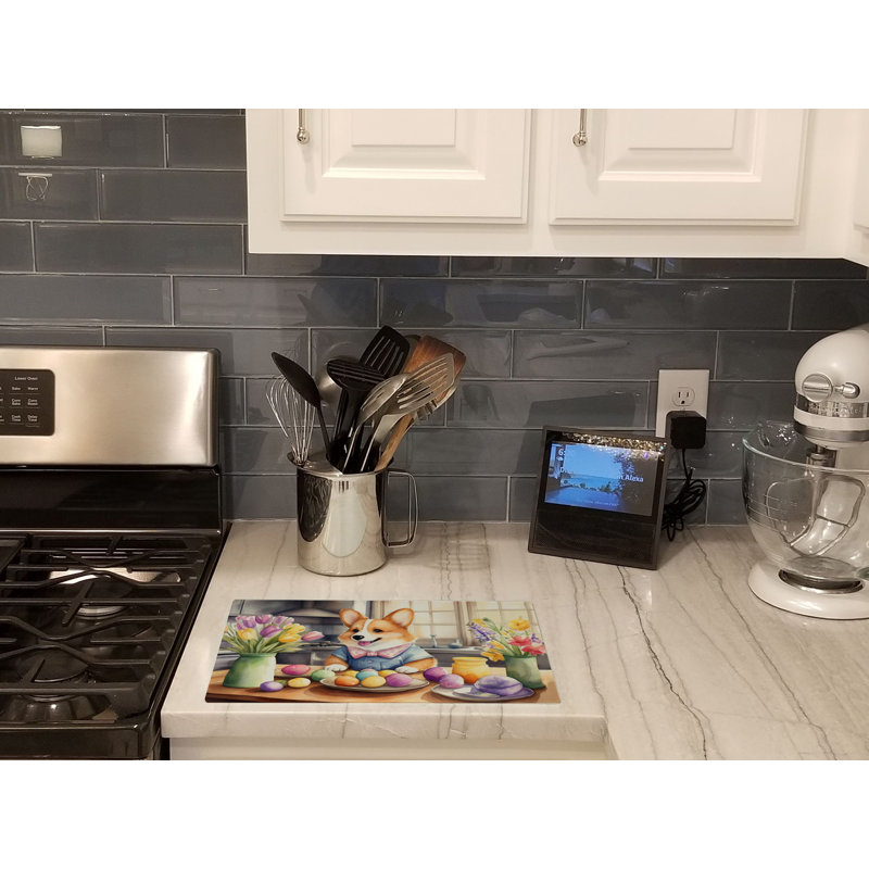 Decorating Easter Corgi Glass Cutting Board
