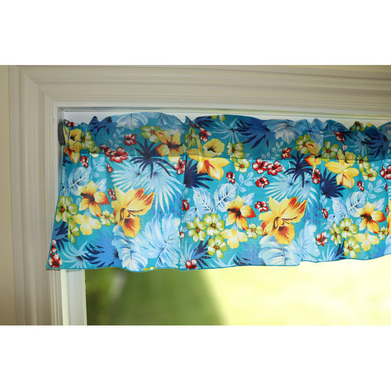 Cantonnière à motif tropical hawaïen, Turquoise, L 16 po x L 58 po