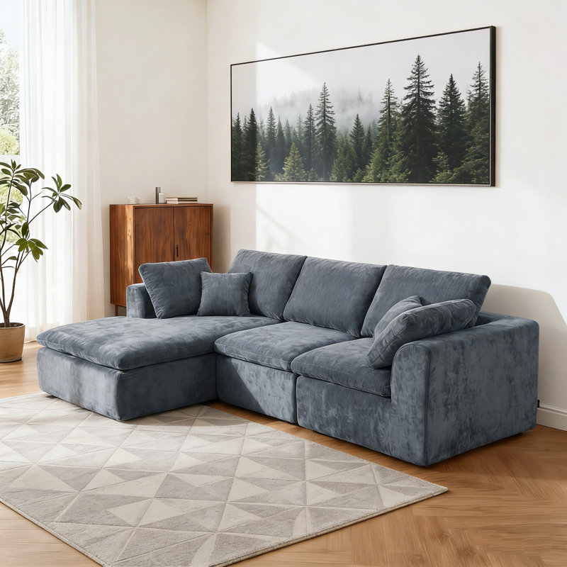 Canapé modulaire moderne en L avec méridienne, canapé modulaire compressé en velours côtelé de style minimaliste moderne, canapé-lit pour salon, chambre à coucher, lit confortable