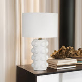 Neutral Textured Ceramic 22" Bubble Table Lamp, Cylinder - 14" x 14" x 22"
