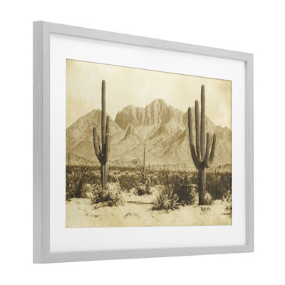 «Desert Landscape», sépia rétro, impression encadrée sous verre, design par Petal Prints Design