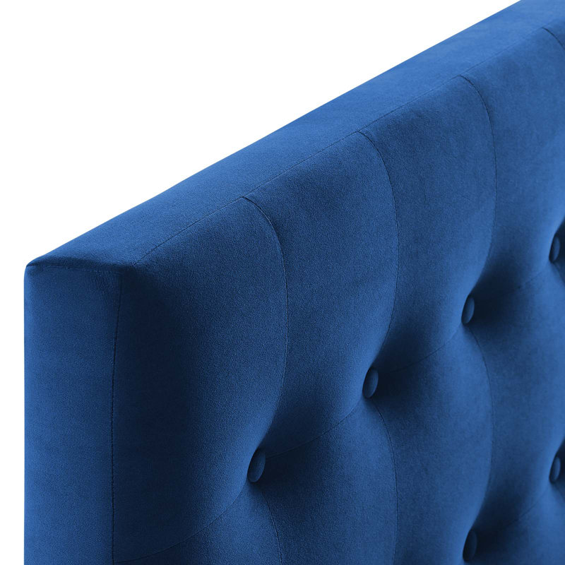 Tête de lit en velours performance capitonné, Simple, Bleu marine