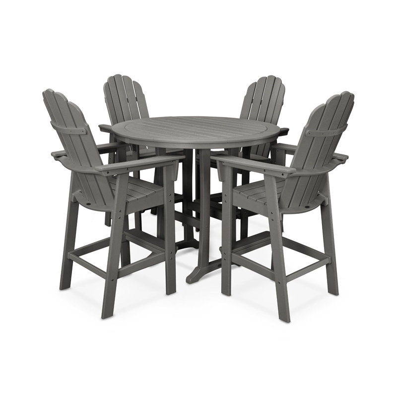 POLYWOOD Vineyard Curveback Adirondack 5-Piece Nautical Trestle Bar Set, Slate Gray